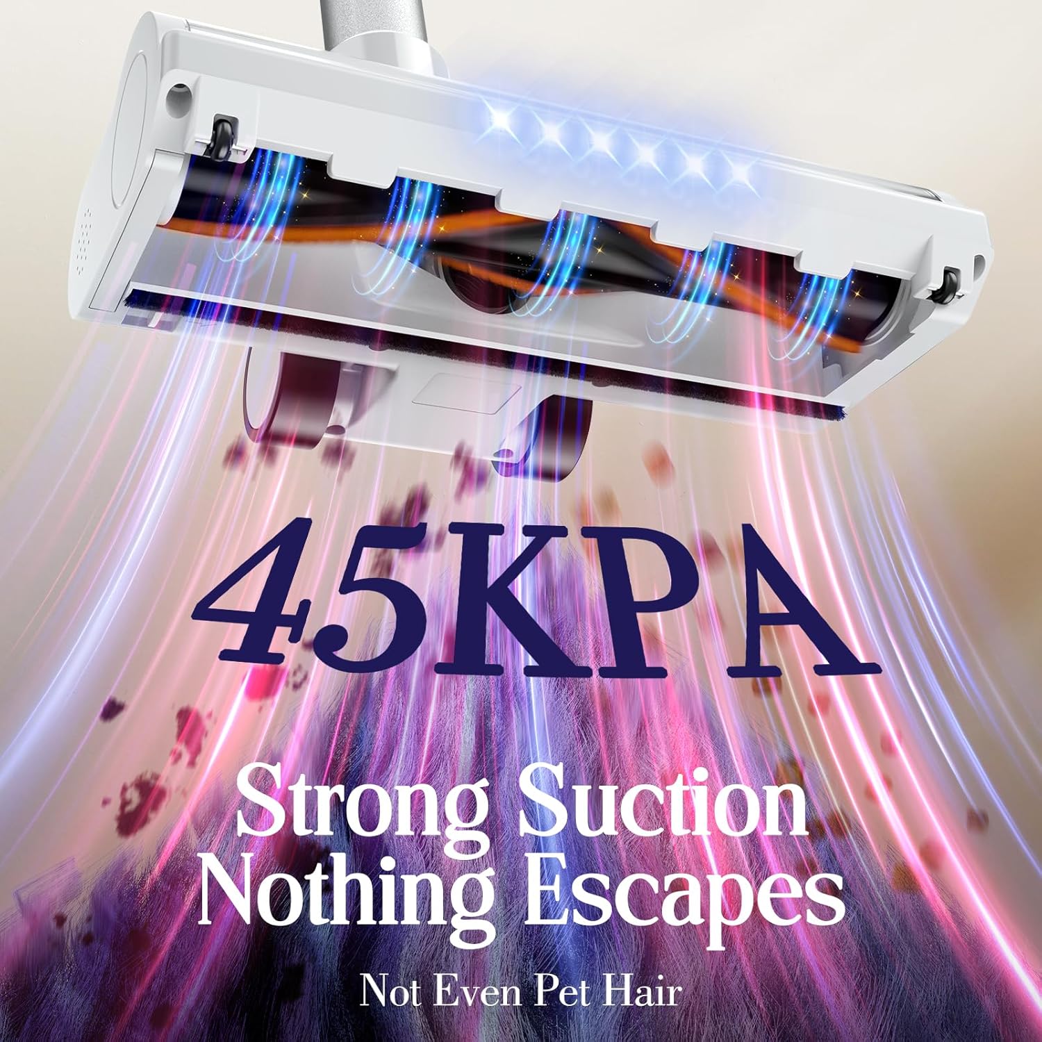 Cordless Vacuum Cleaner, Stick Vac with LED Touch Screen, 45KPA Powerful Suction, Up to 60 Mins Runtime, 7-Stage HEPA Filter, V-shaped Anti-Tangle Brush, Lightweight for Carpet, Hard Floor, Pet Hair