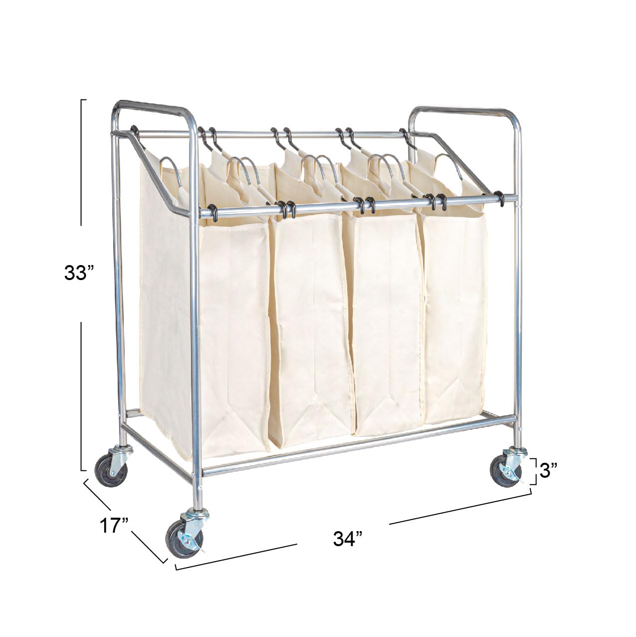 Household Essentials Four Bag Laundry Sorter, Chrome Finish