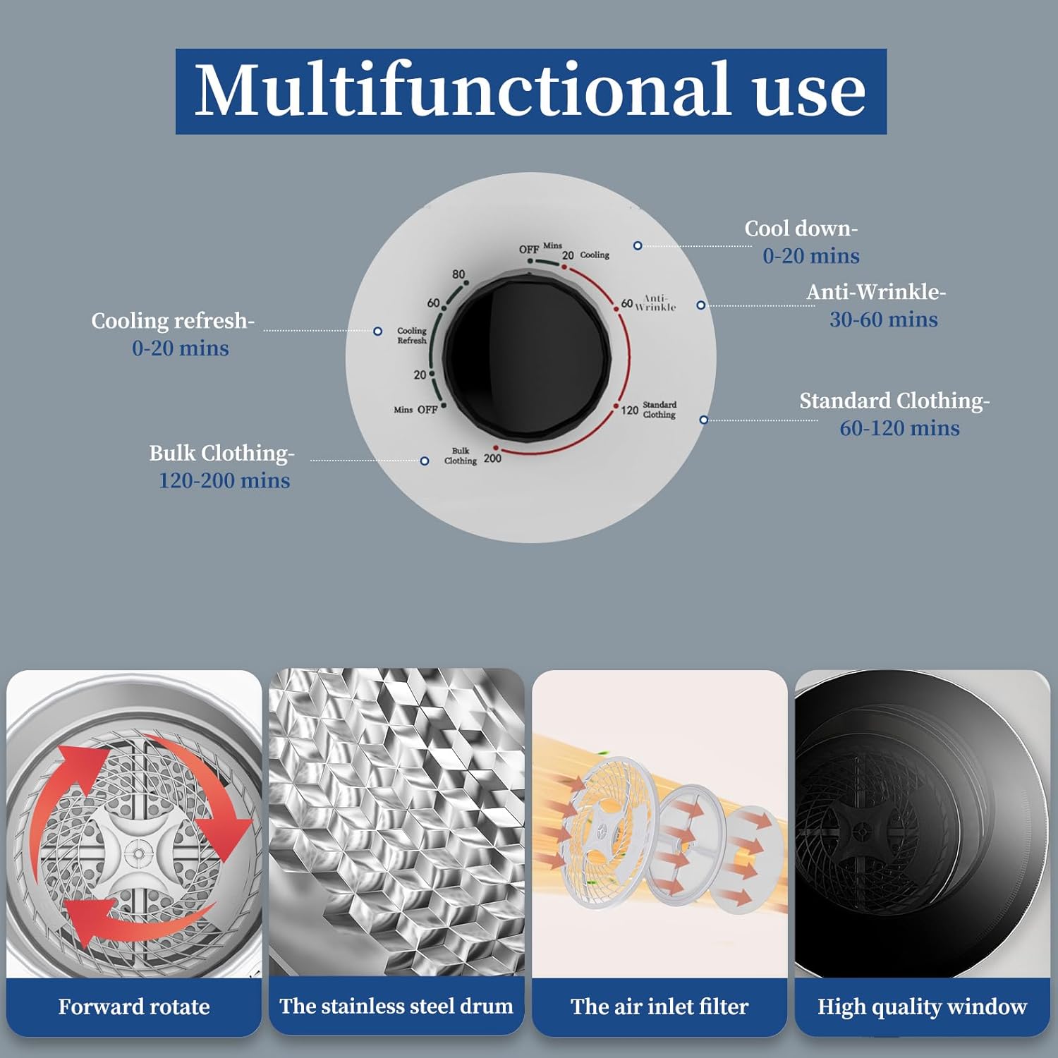 VCJ Portable Washing Machine and Dryer Set, 18lbs Fully Automatic Washer and 10lbs Portable Dryer with Stainless Steel Tub, Compact Washer and Dryer Combo for Apartment, RV, Dorm