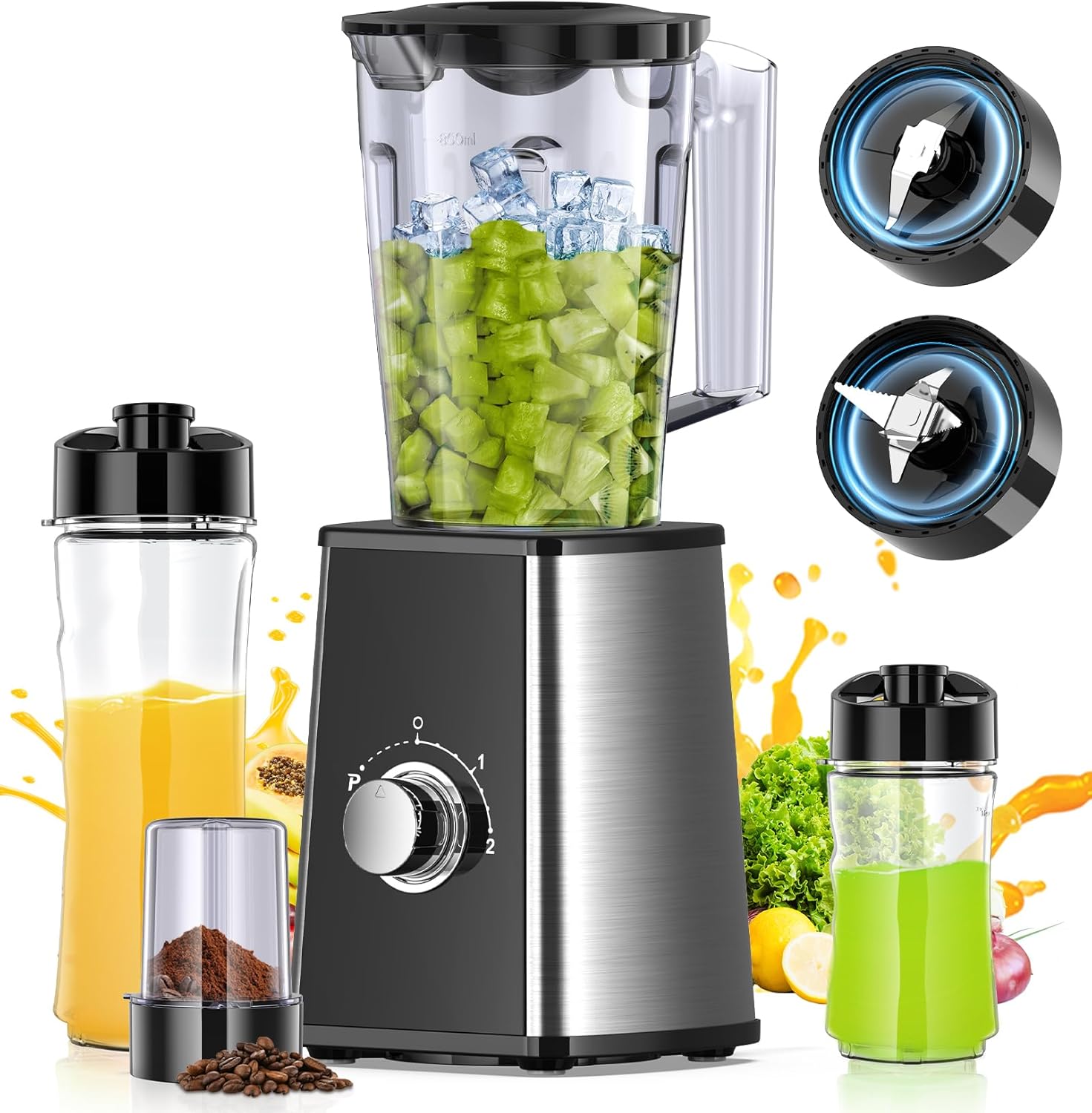 Smoothie Blender, Personal Blenders for Smoothies and Shakes, Smoothies Maker and Coffee Grinder with 2 To-Go Cups, Countertop Blender for Kitchen, BPA Free