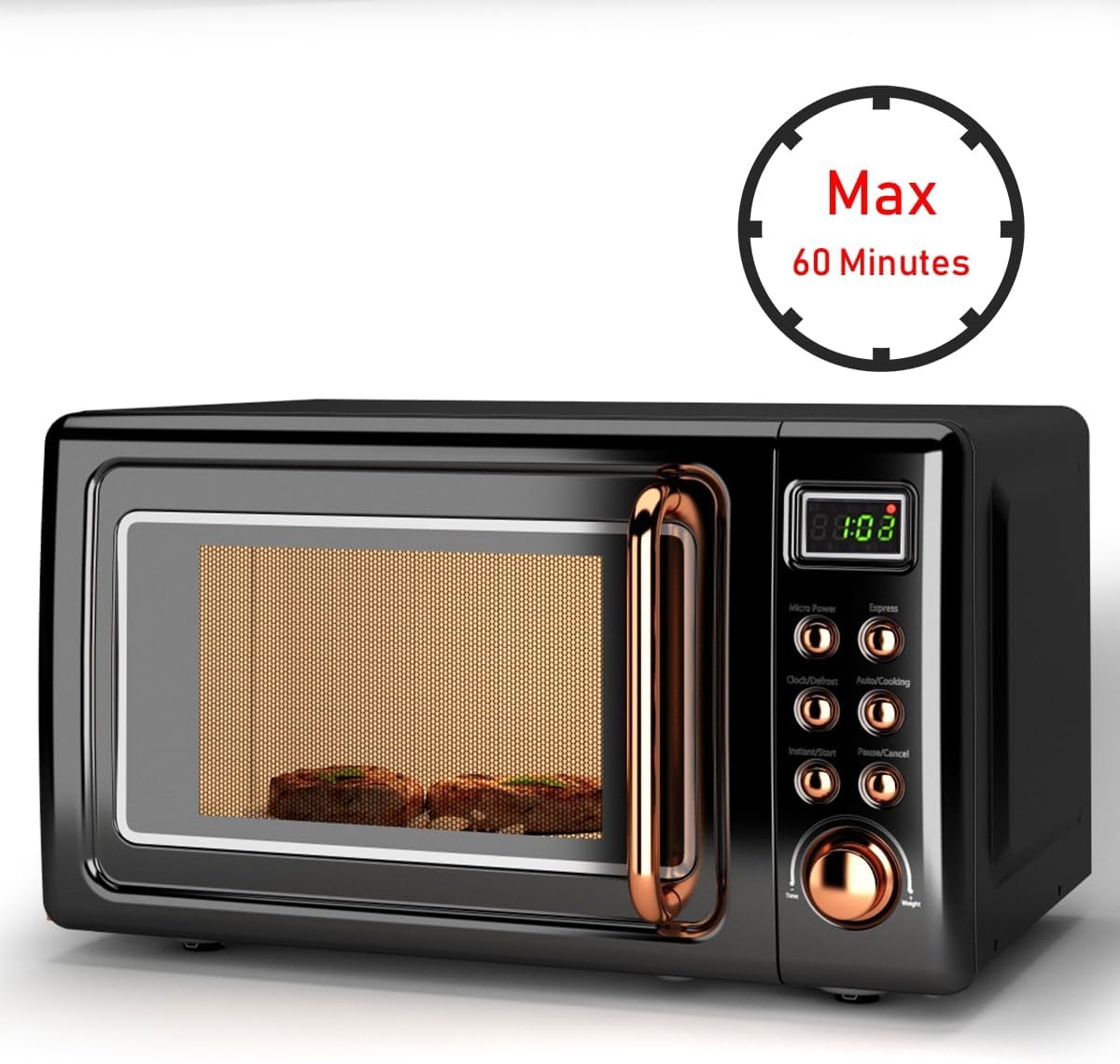 Retro 0.7 Cu.ft Countertop Microwave Oven with LED Display - 700W, Glass Turntable, Rose Gold