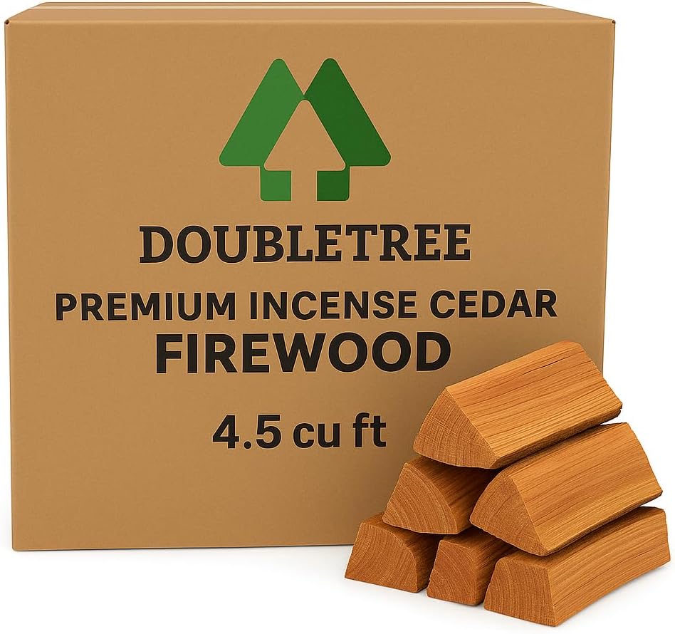 Double Tree - Kiln Dried Premium Incense Cedar Firewood (16inch Logs) (Includes Firestarter) (XX Large 4.5 Cubic ft for Fireplace,Campfire,Wood Stove, Fire Pit, Split Wood for Solo Stove or Breeo)