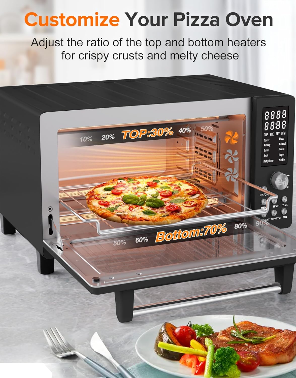 Nuwave Bravo Pro Smart Air Fryer Toaster Oven Combo, Airfryer Convection Oven Countertop, 10-in-1 Functions with Quicker & Even Crisp Technology, 1800W, 50-450°F, PFAS-Free, 21QT, Black