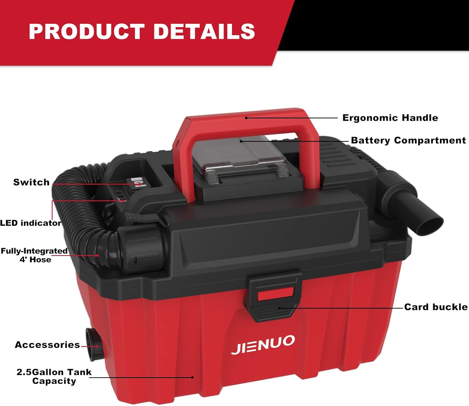 Cordless Wet Dry Vacuum, Cordless Shop Vac 20V 2.5 Gallon, Brushless Adjustable Suction Portable Wet/Dry Vacuum Cleaner with Blower for Home, Car and Basement,4.0Ah Battery and Charger included