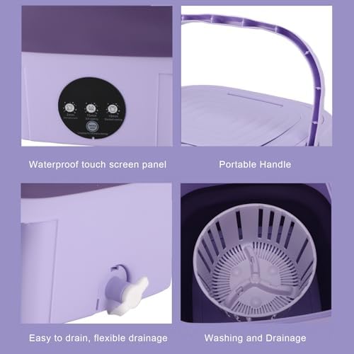Portable Washing Machine 11L ABS PP Automatic Mini Foldable Bucket Washer with Drainage Pipe for RV Travel Apartment (US Plug)