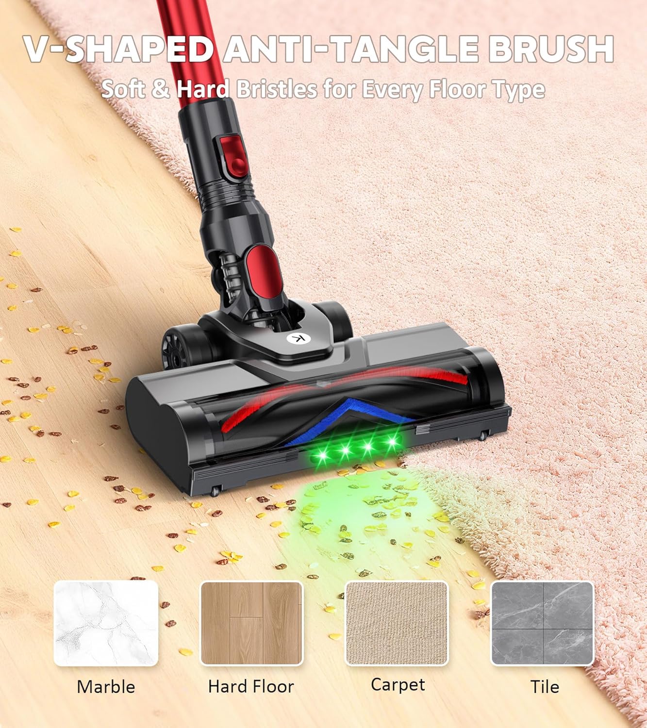 Cordless Vacuum Cleaner, 500W 45Kpa 60Mins Stick Vacuum Cleaner for Home, Self-Standing Vacuum with 1.5L Dust Cup and HEPA Filter, Anti-Tangle Brush for Hardwood Floors, Carpets, and Pet Hair