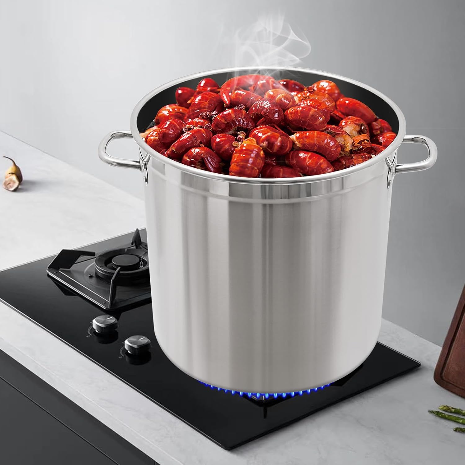 55 QT Stainless Steel Stock Pot with Draining Basket, Crawfish Seafood Boil Pot with Strainer for Outdoor Cooking Lobster Crab Shrimp,Turkey Fryer Pot for Parties, Cafeterias, Restaurants