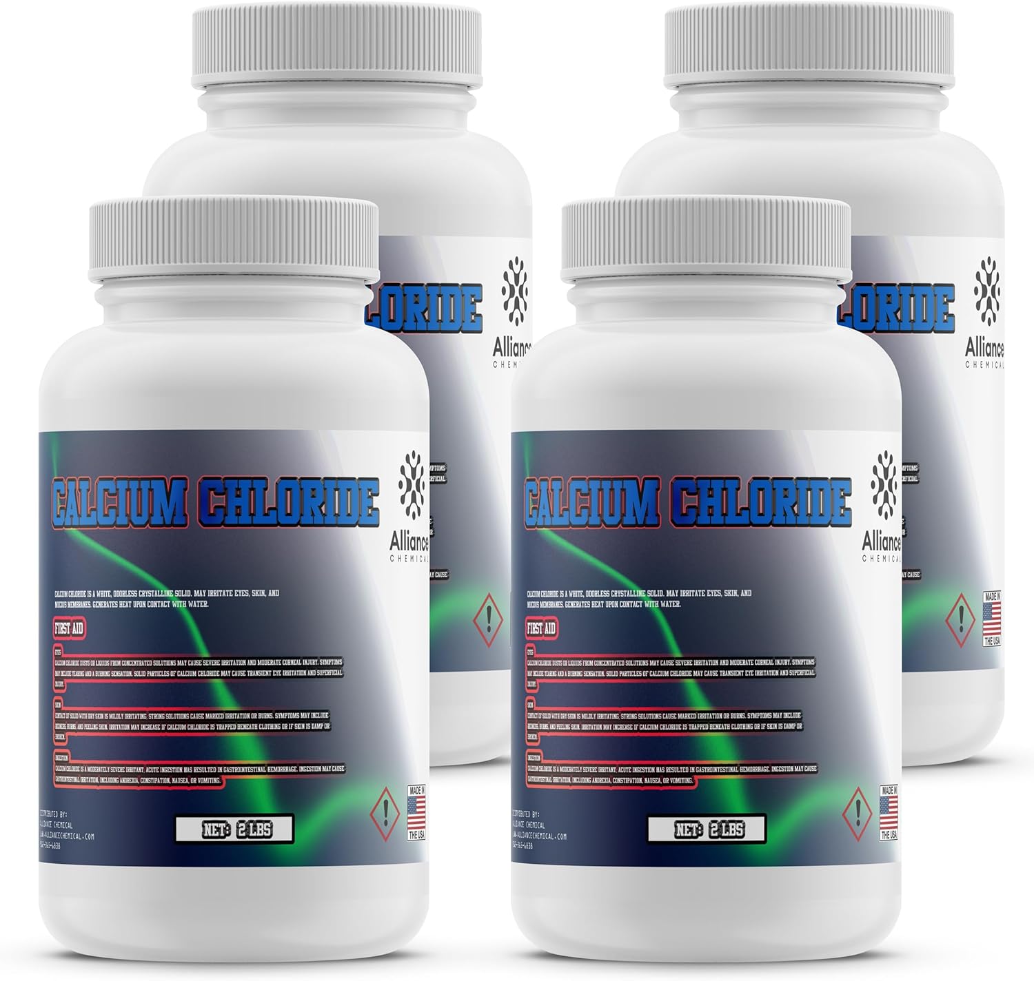 Calcium Chloride Ice Melt - 4LB (4-Pack) - Fast and Effective Ice Melting, Dust Control, Road Salt, Concrete Curing, Water Treatment, and De-Icing