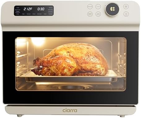 CIARRA 12-in-1 Countertop Steam Oven with Air Fryer, 25.4QT Steam Air Fryer Combo Nosh Oven Pro - Convection Toaster, Bake, Self-Clean, Dehydrate, Ferment, White