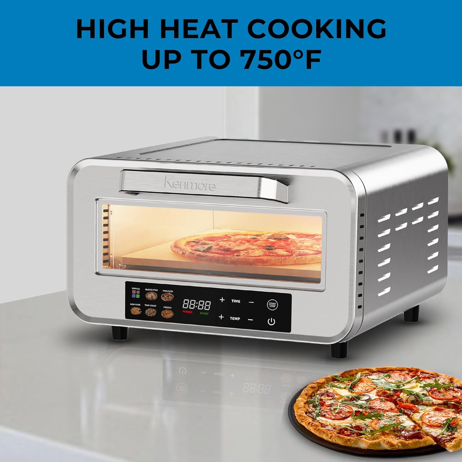 Kenmore indoor pizza oven - personal countertop electric ovens for home kitchen & restaurant, cook solo large 12” nonstick Pizzas horno de