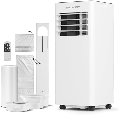 HAUSHOF 10,000 BTU Portable Air Conditioners for Rooms up to 430 Sq. Ft, 3-in-1 AC Unit with Cooling, Fan & Dehumidifier, Quiet Operation, Remote Control, 24H Timer, LED Display & Window Kit Included
