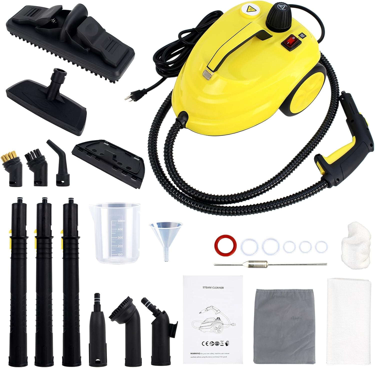 Rolling Steam Cleaner for Floors & Cars, 1800W Portable Steam Cleaner with 2.0L Tank & 5m Cord,Multi-Scenario Cleaner for Home, Car, Kitchen, Bathroom, Tile, Grout, Carpet