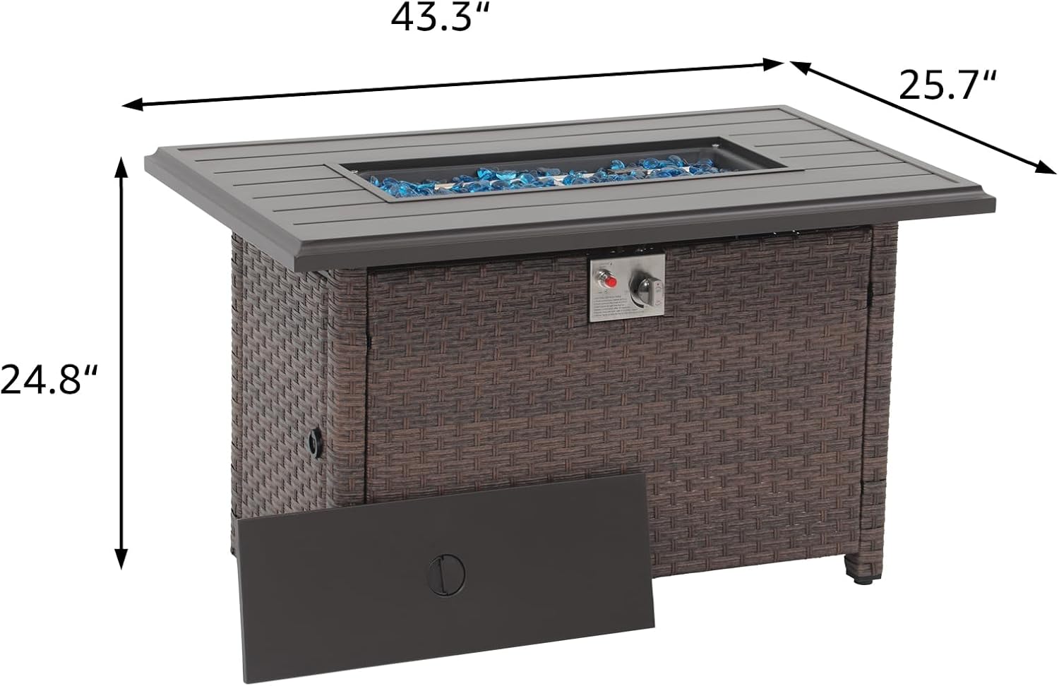 SUNSITT Outdoor Fire Pit Table 43 Inch Wicker Propane Fire Pit with Aluminum Tabletop 50,000 BTU Gas Firepit with Fire Glass, Lid, Cover, Brown Rattan
