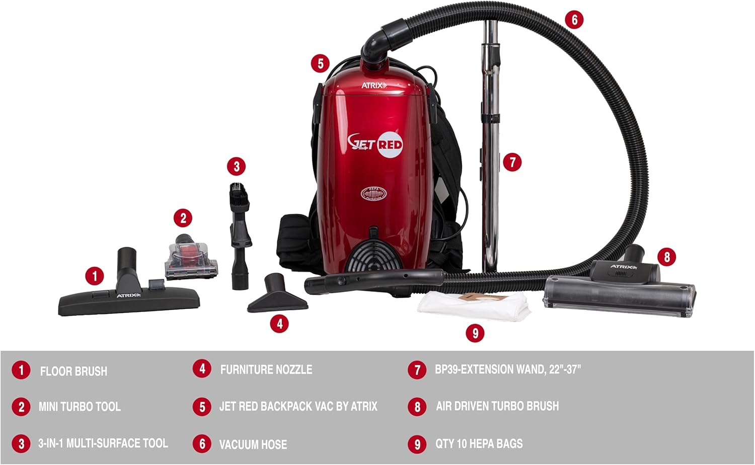 Atrix Jet Red HEPA Backpack Vacuum