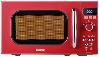 COMFEE' Retro Small Microwave Oven With Compact Size, 9 Preset Menus, Position-Memory Turntable, Mute Function, Countertop, Perfect For Small Spaces, 0.7 Cu Ft/700W, Red, AM720C2RA-R