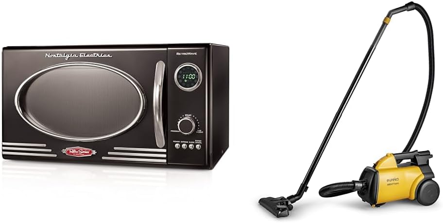 Nostalgia Retro Countertop Microwave Oven - Large 800-Watt - 0.9 cu ft & Eureka 3670M Canister Cleaner, Lightweight Powerful Vacuum for Carpets and Hard floors, w/ 5bags