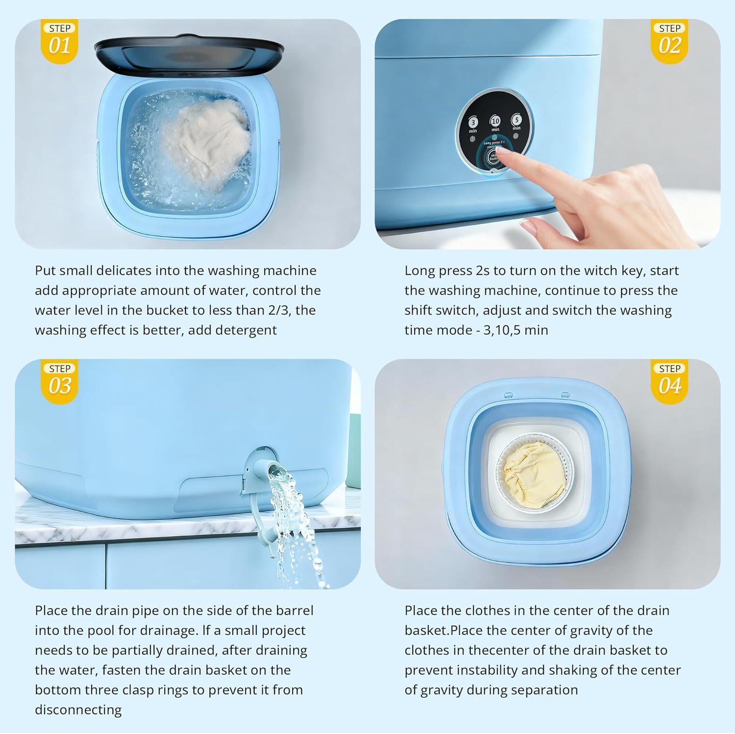 Blue Portable Washing Machine, Mini Washer, 16L Upgraded with Spin Basket, Foldable Design Ideal for Apartment, portable washer 3 Cleaning Modes Suitable for Small Clothes