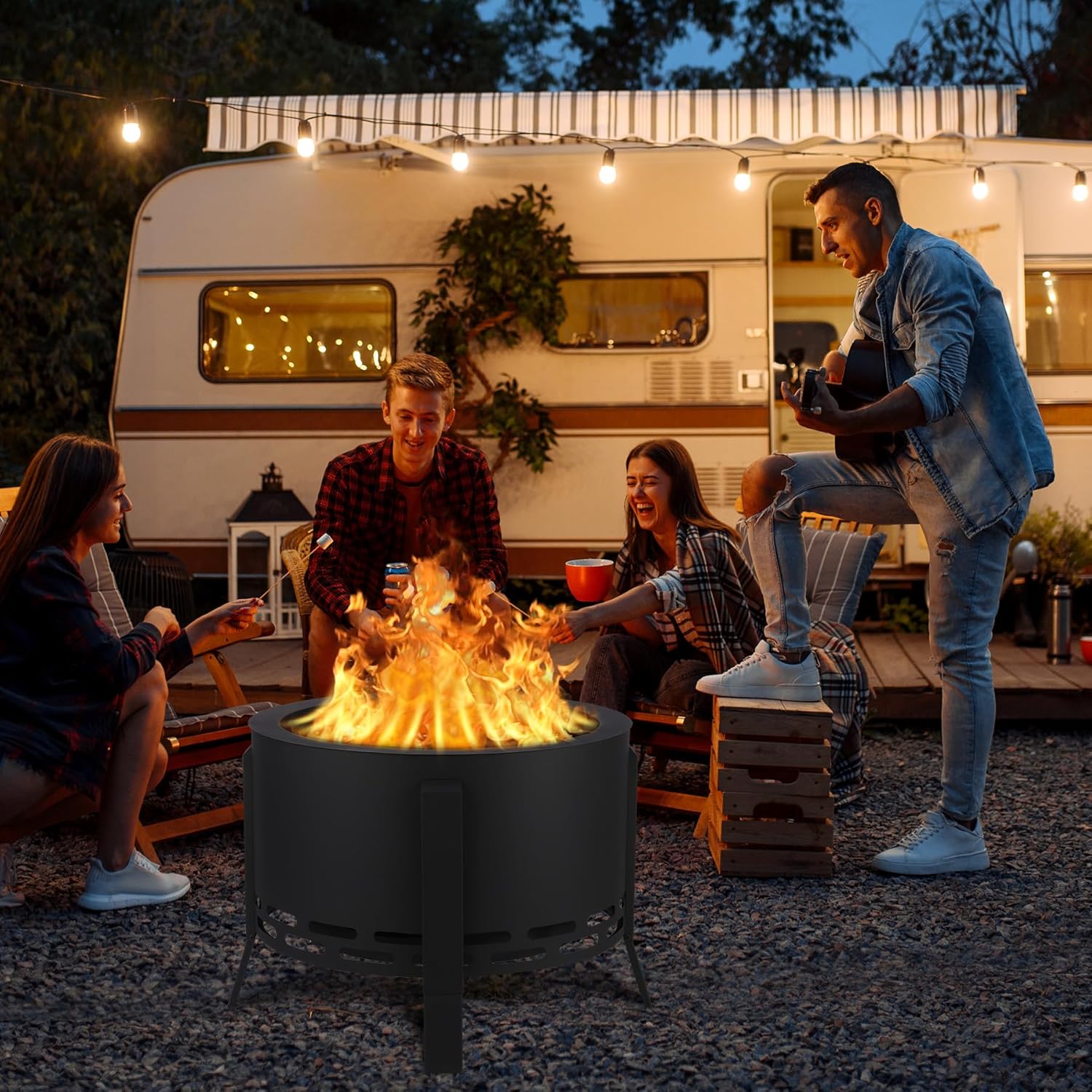 GarveeLife 26 in Smokeless Fire Pit with Ash Tray Base,Smokeless Outdoor Firepits with Adjustable Foot&Fire Poker,Firepit with Dust Bag,Outdoor Fire Pits for BBQ,Bonfire,Camping