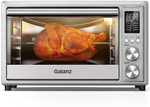 Galanz GT12SSDAN18 Digital Fry & Rotisserie Combo 8-in-1 Air Fryer Toaster, Convection Oven with Pizza & Dehydrate, 4 Accessories Included, 1800W, 26 Quart Large, Stainless Steel, 30L, 2 knobs