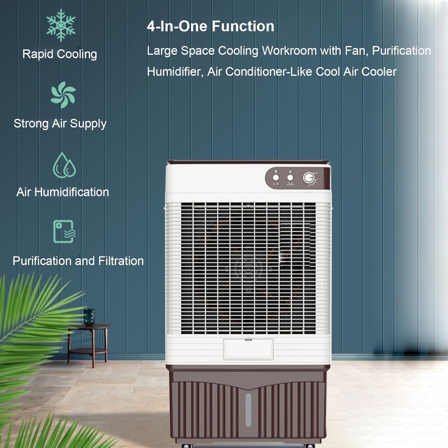 4-In-1 Portable Air Conditioners, 4000CFM Evaporative Air Cooler, 120°Oscillation Swamp Cooler, 16 Gal Tank, 2 Ice Packs, 3 Wind Speeds for Outdoor Indoor Use