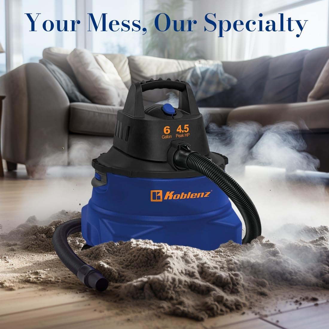 Koblenz Wet-Dry Vacuum Cleaner, 6-Gallon Tank, Superior 4.5 Peak HP Motor, Lightweight Vacuum Cleaner and Blower, Tackles Dry and Wet Messes, Accessories Included, Black+Blue (WD-6 L212)