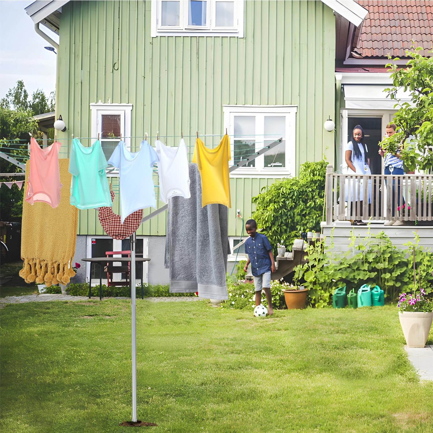 Umbrella Drying Rack Outdoor Umbrella Clothesline Rotary Retractable Clothes Line Adjustable Height 4 Arms Heavy Duty Clothesline Drying Rack 12 Lines with 165 Feet Clothes Line for Backyard