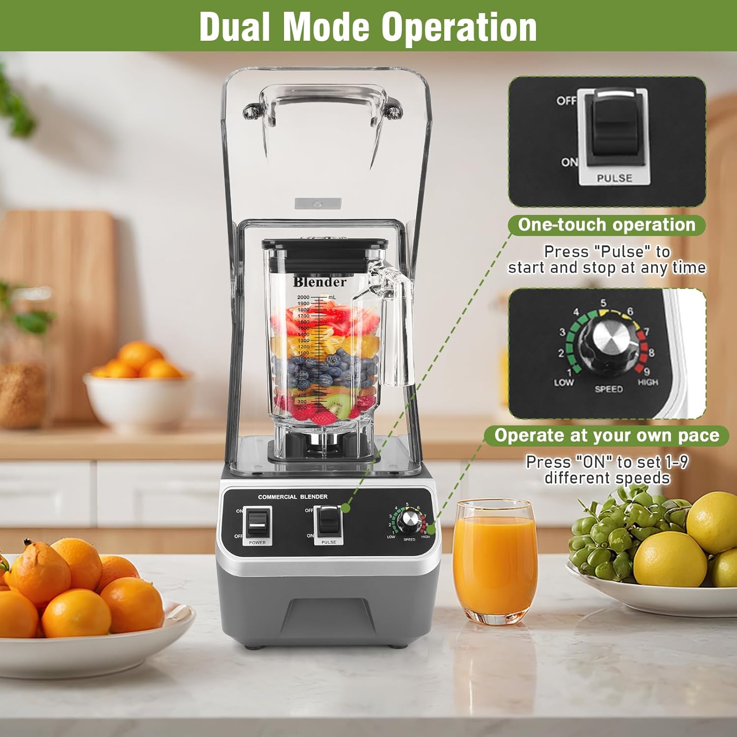 2200W Professional Smoothie & Professional Commercial Blender,with Sound Enclosure, 70oz for Frozen Drinks, Smoothies, Sauces, & More