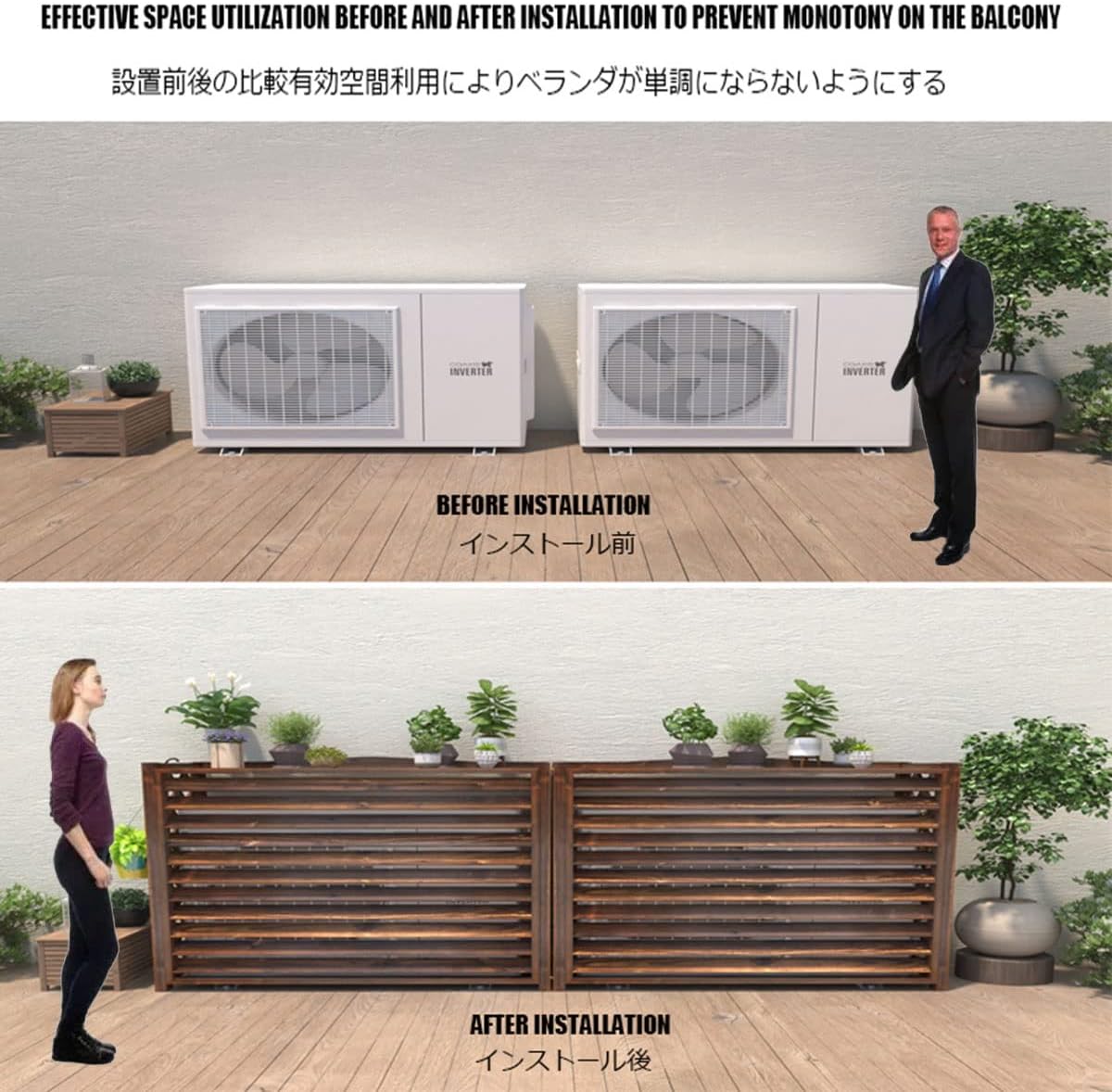 Cover for Outdoor Fence Air Conditioner Cover, Wooden Privacy Air Conditioner Fence Screen, Solid Wood Air Conditioner Flower Rack Shutters, Protective Air Conditioning Grilles, Water Proof