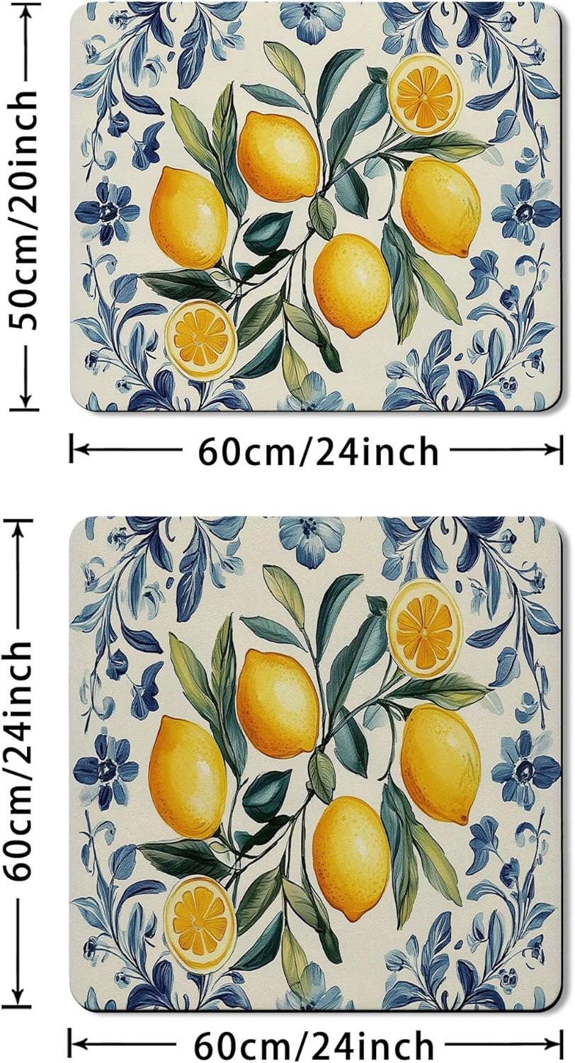 Lemon Blossom Washer Dryer Top Protector Mat, Vintage Botanical Laundry Machine Dust Covers, Summer Floral Rubber Anti-slip Waterproof Washer And Dryer Mats for Home 24x24 Inch