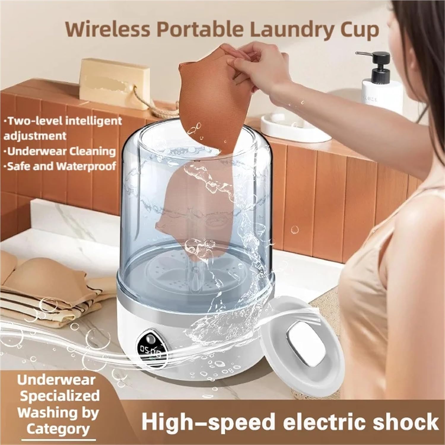 Compact Laundry. Cordless 1.5L Mini Washer 3600mAh Dual Speed Adjustable For Traveling Socks Underwear Portable Clothes Washing Cups .Portable
