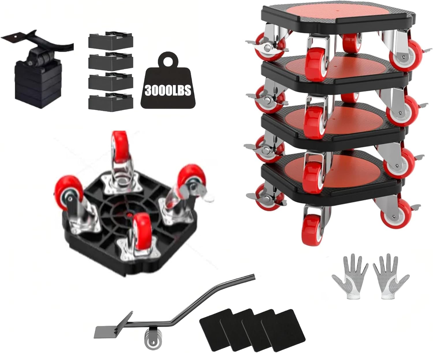 Heavy Duty cart with 4 Wheels, 3000LB Capacity Appliance Dolly, Portable Moving Cart for Furniture, Boxes, Laundry, Studio Equipment | No Assembly Required, Alloy Frame
