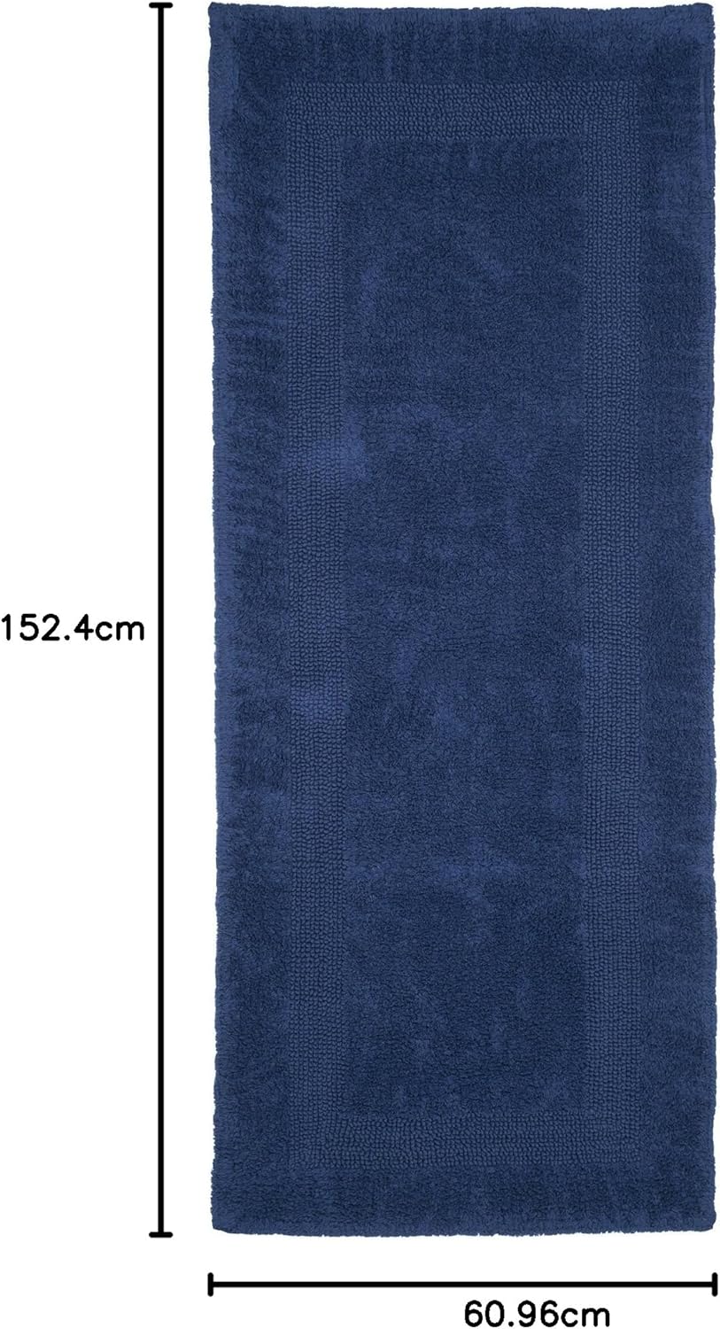 Lavish Home Reversible Long Bath Mat - 60x24-Inch Plush Cotton Bathroom Runner - Machine Washable Bath Mats for Bathroom, Kitchen, or Laundry Room (Navy)