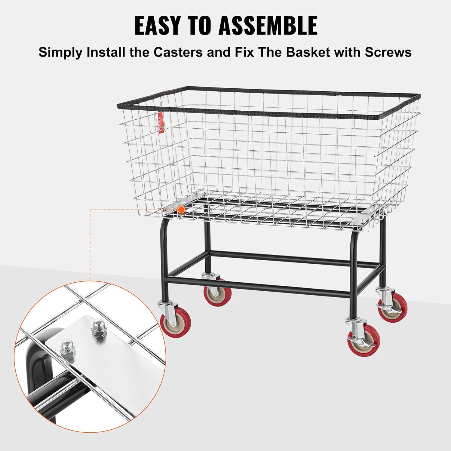 VEVOR Wire Laundry Cart, 3.8Bushel Wire Laundry Basket with Wheels, 32.5''x21.3''x29.9'', Commercial Laundry Basket, Steel Frame with Chrome Finish, 4'' Casters, Wire Cart for Laundry
