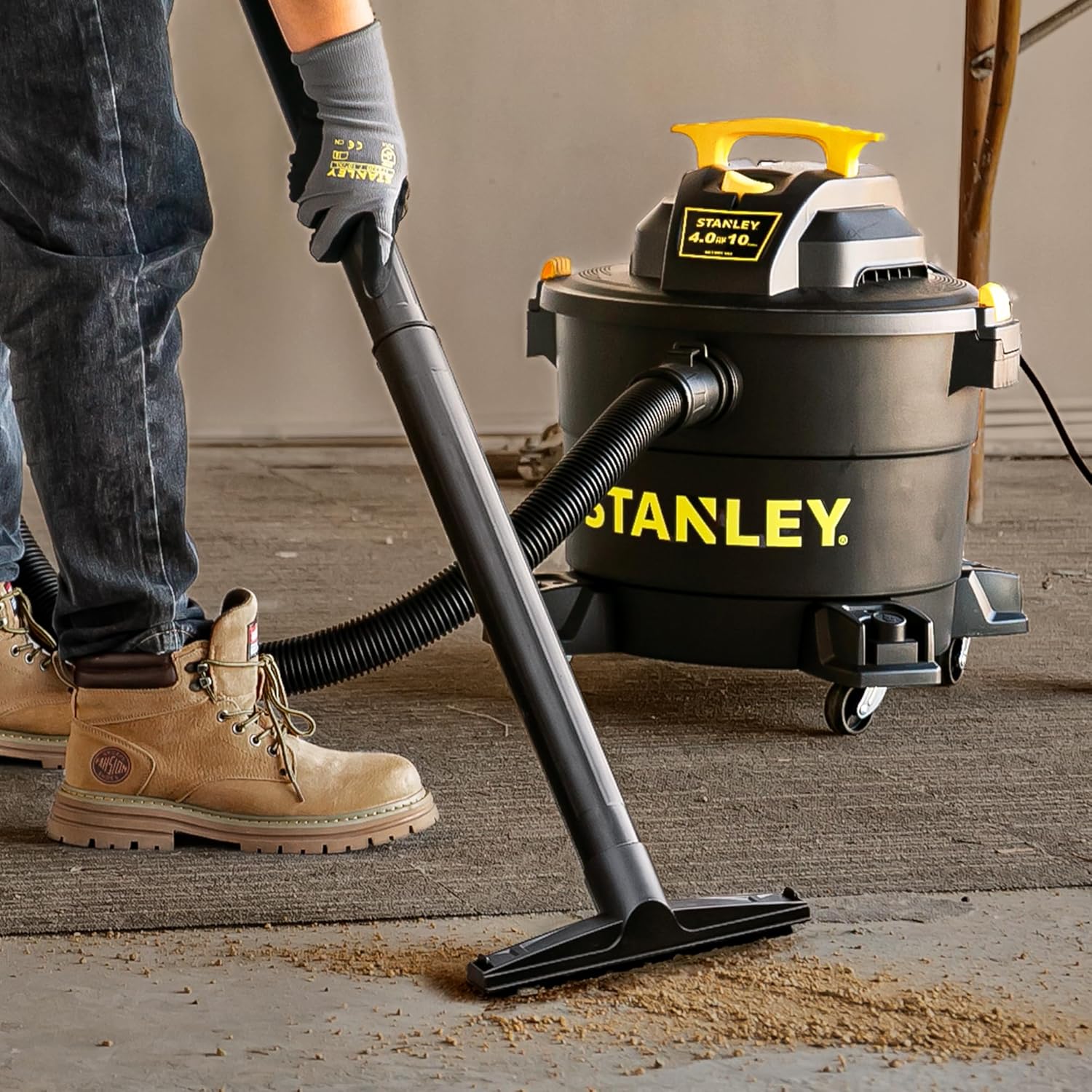 STANLEY Wet/Dry Vacuum SL18191P, 10 Gallon 4 Horsepower 16 FT Clean Range Shop, Ideal for Home/Garage/Laundry Rooms with Attachments, Strong Suction Large Capacity Multiple Accessories