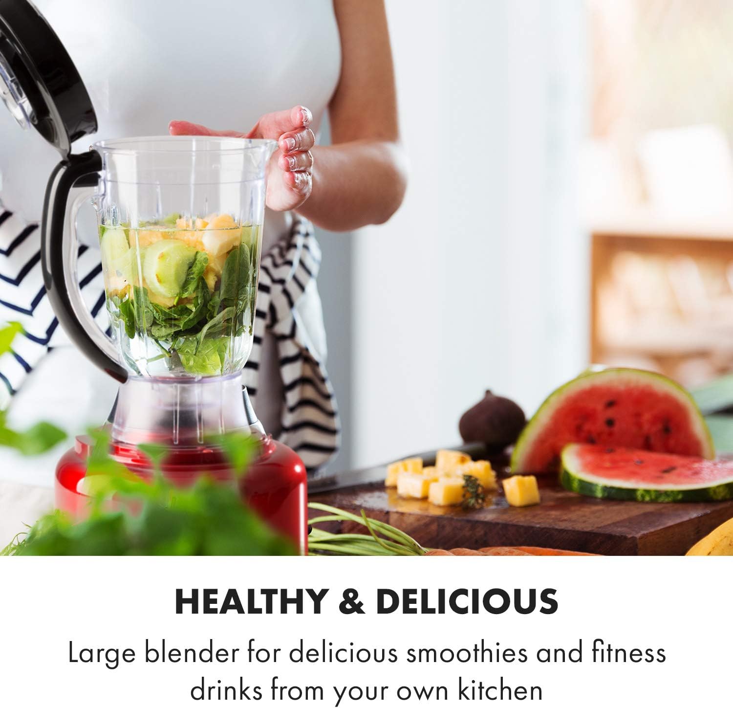 Klarstein Luca Multi-Function Mixer Blender Chopper Kitchen Grater Juicer Food Processor, 1000 Watt, Stepless, 6 Levels, BPA Free, 3 Litres, 3 L Measuring Cup, Spatula, Red