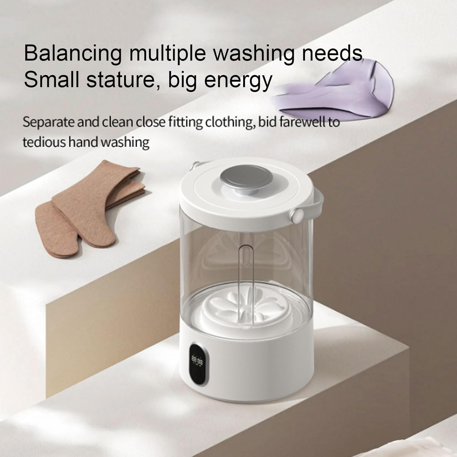 Portable Washing Machine, Mini Washer Deeply Cleans Small Laundry Items, Socks, Underwear, Baby Clothes, Suitable for Solo Living, Apartments, Hotels, Travel and Camping