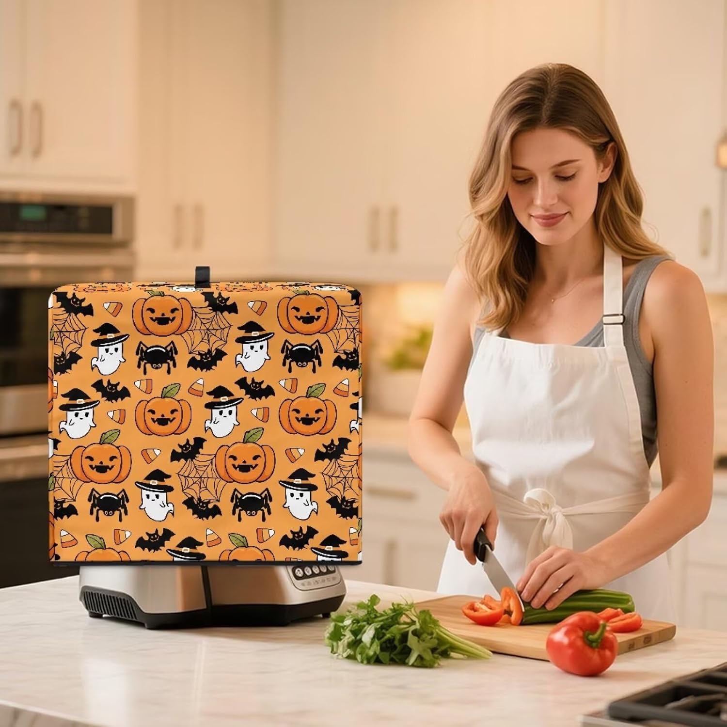 Halloween Ghost Pumpkin Foldable Juicer Cover with Top Handle Dustproof Blender Covers Home Decor Suitable for Most Juicers Households Organizer