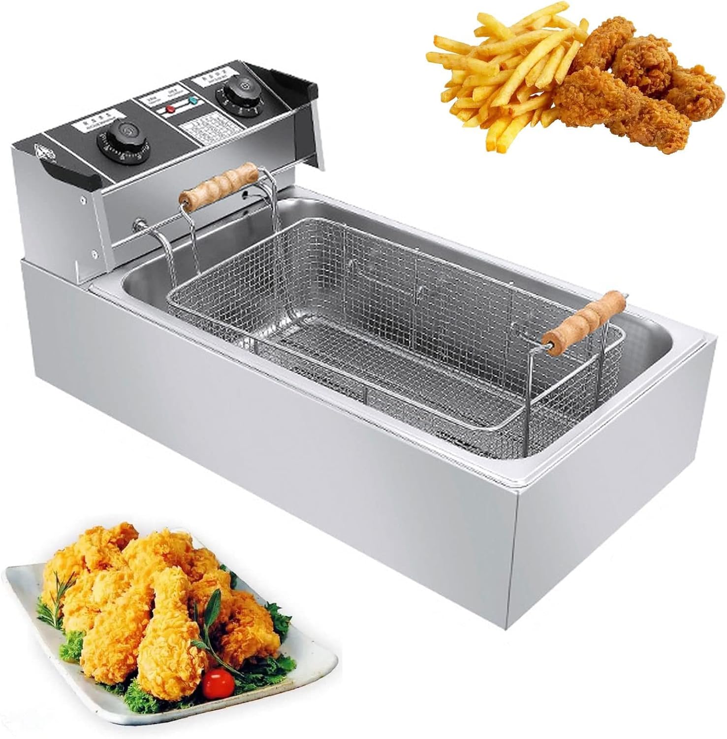 22L Stainless Steel Fryers with 50300°C Adjustable Temperature, 3200W Electric Deep Fat Fryer, Safety Cutout, Easy Clean Removable Basket for Commercial Countertop,A