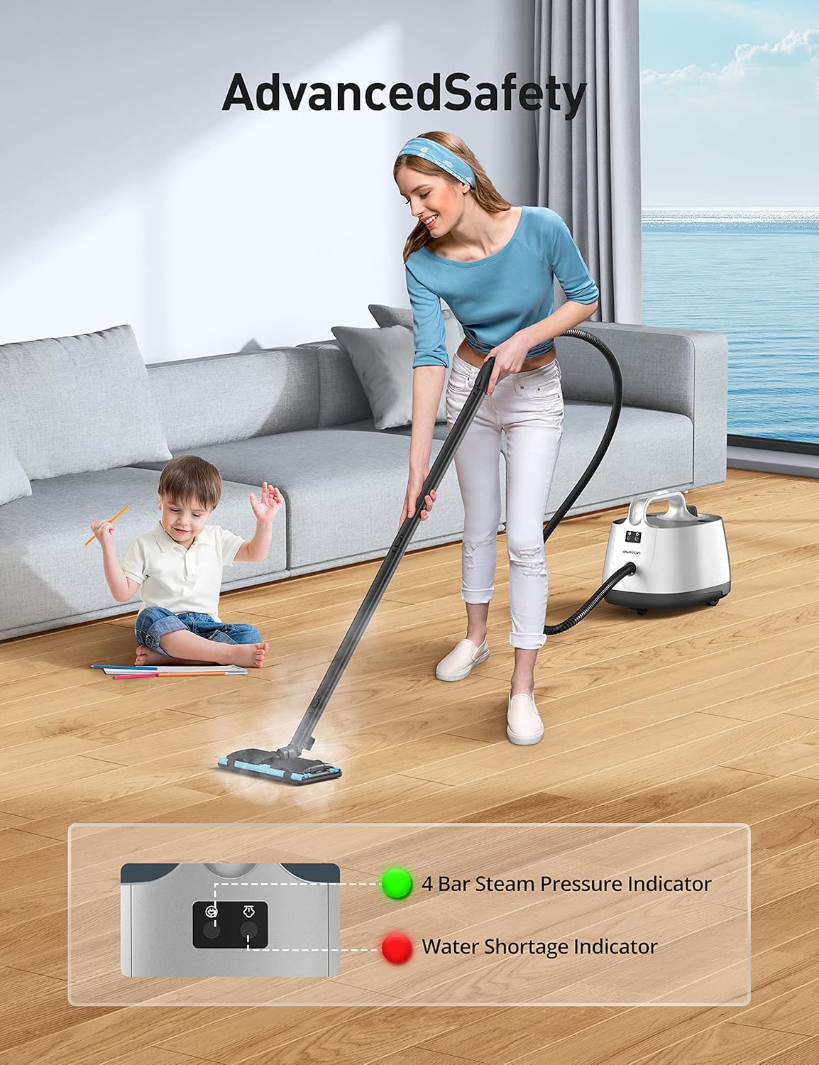 Steam Cleaner, 293°F 58 PSI Powerful Multipurpose Handheld Steam Mop for Home Use, 21 Attachments, 50Oz Capacity, Heavy Duty Steamer for Carpets, Floors, Cars, Tiles, Crack Cleaning, White