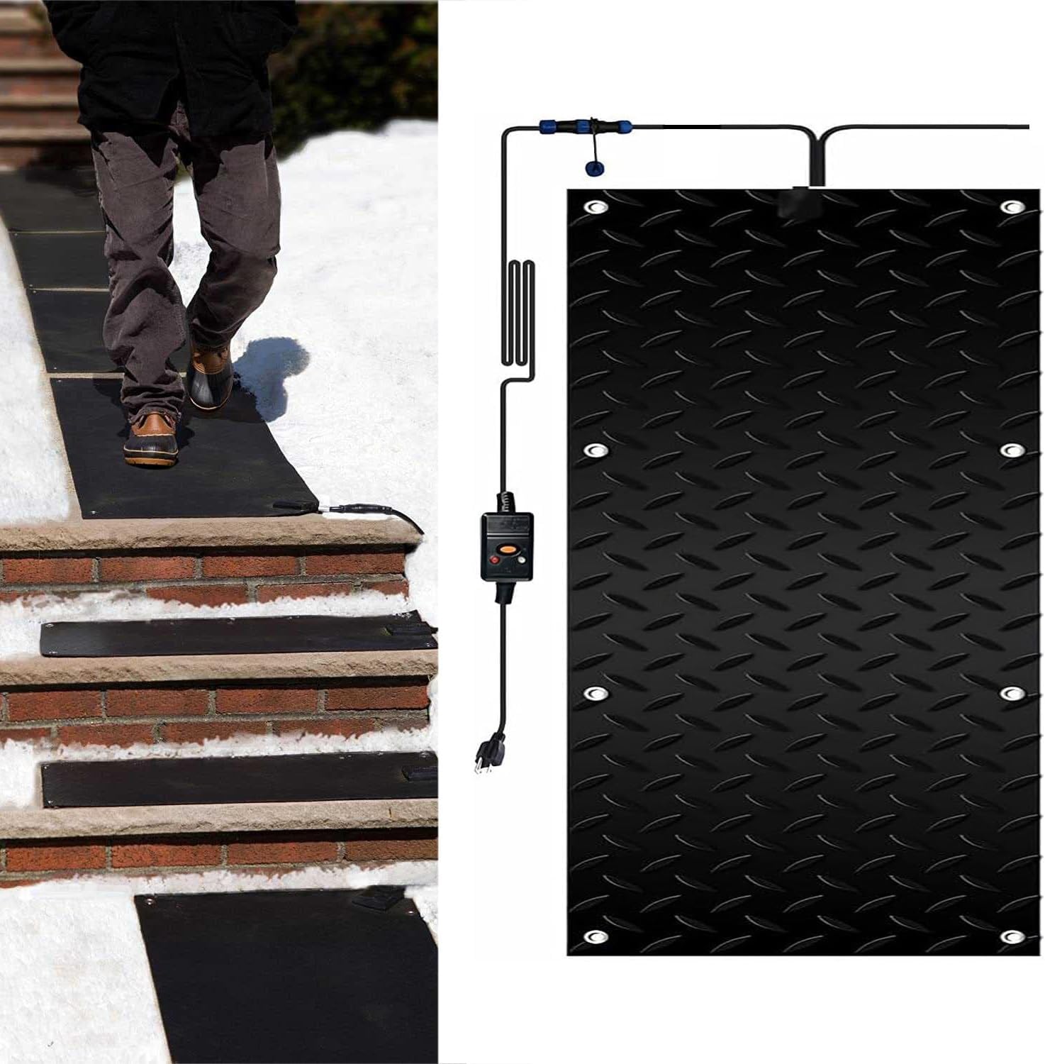 Heated Snow and Ice Melting Mats for Entrances, 1/2/3/4/5 pcs Snowmelt Heated Walkway Mats, Anti-Slip Snow Melting Mats Outdoor, Snow-Melting Stair Mat Comes with Power Cord(1 Pcs,10x48in/(25.