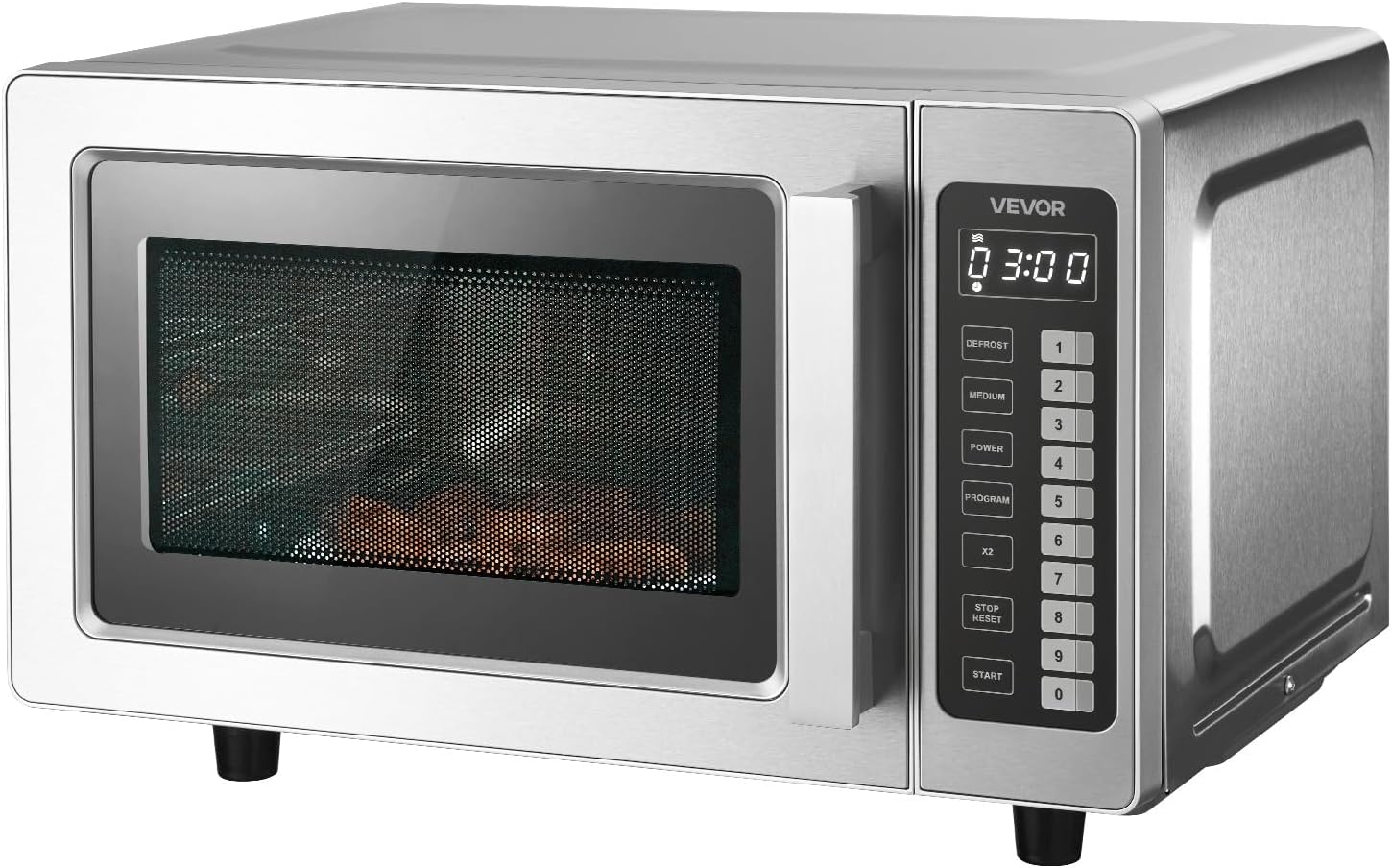 VEVOR Commercial Microwave Oven, 0.9 Cu Ft, 1000W Digital Stainless Steel Countertop Microwave Oven with Touchscreen, 10 Cooking Presets, 5 Power Levels, Multi-Lock Door & Easy Clean for Restaurants