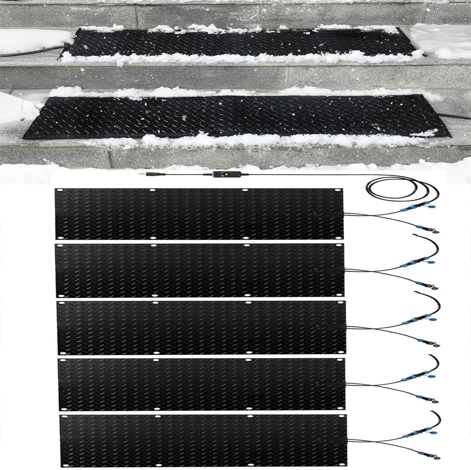 AMNOOL Snow Melting Walkway Mat Roof Heat Panel for Ice Dams Non Slip Rubber Heated Mat Black Roof Heated Outdoor Mats for Winter