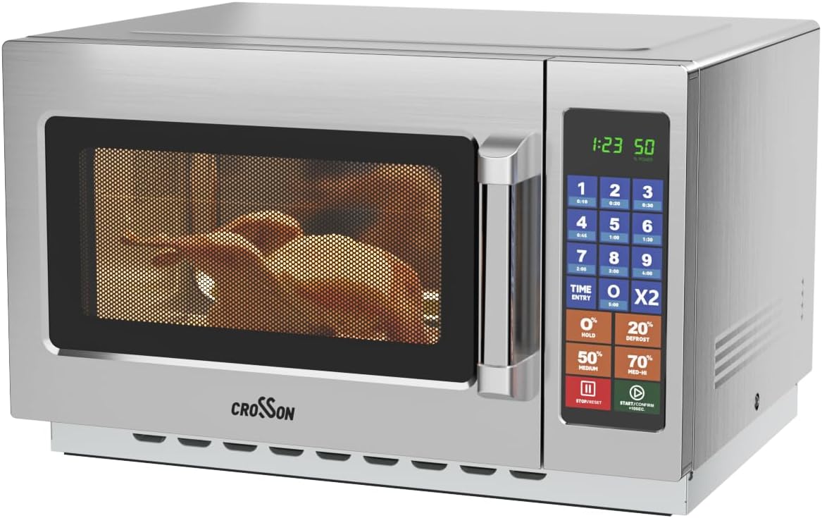 CROSSON Commercial Countertop 34L Microwave Oven W/ 10 Programmable Memory Menu,5 Power Level,3 Stage Cooking and Touch Screen Control-1000W,1.2 Cu.Ft