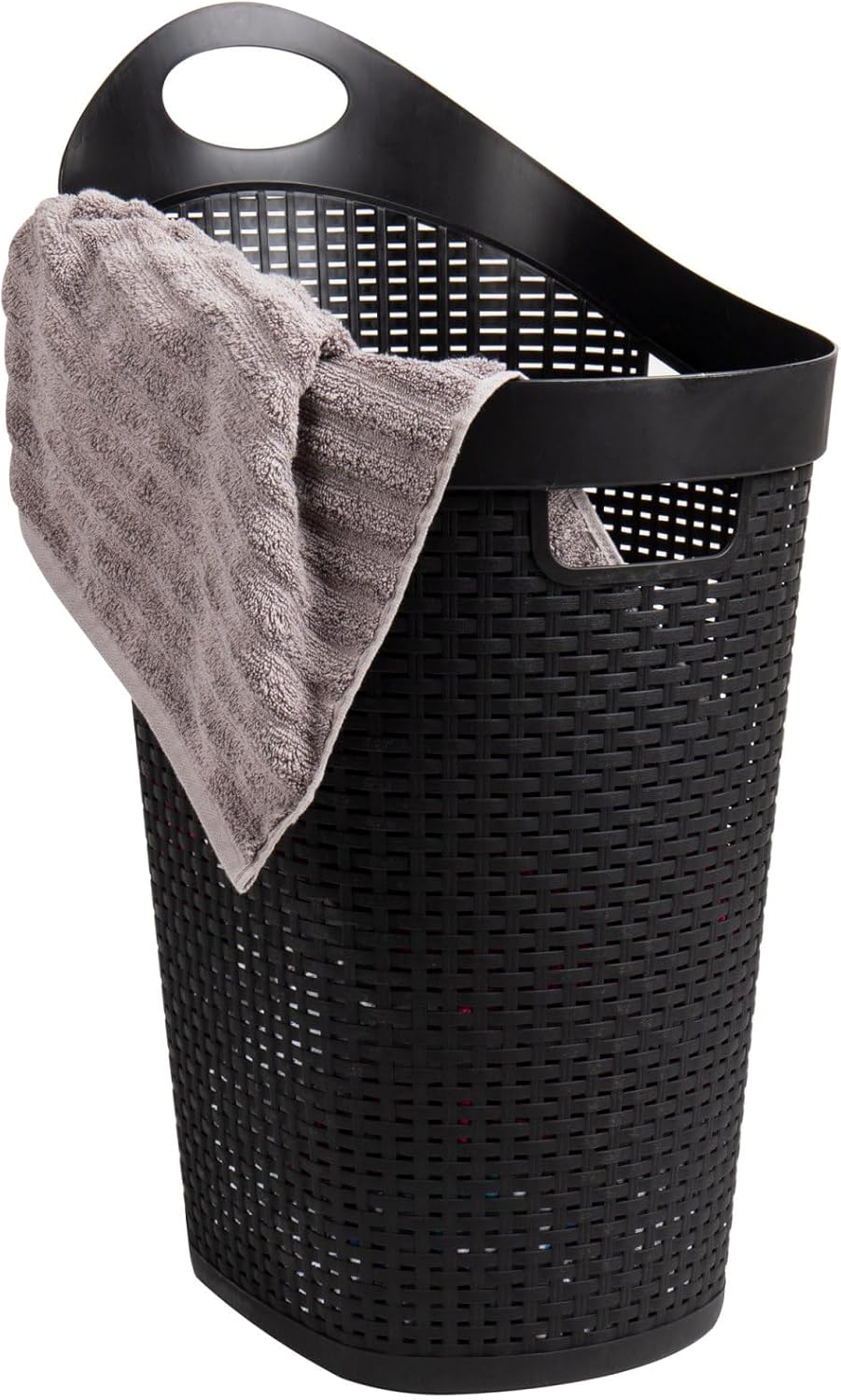 Mind Reader 60L Rolling Laundry Hamper, Clothes Basket, Wheels, Wicker Style, Plastic, 19.5