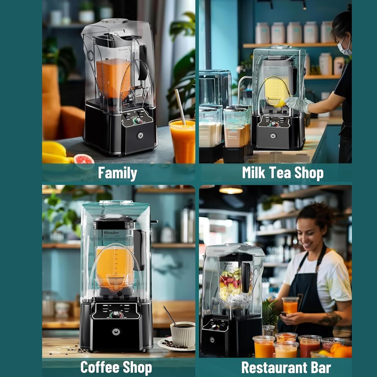 Professional Commercial Blender With Shield Quiet Sound Enclosure 2200W Industries Strong and Quiet Professional-Grade Power, Self-Cleaning, Black