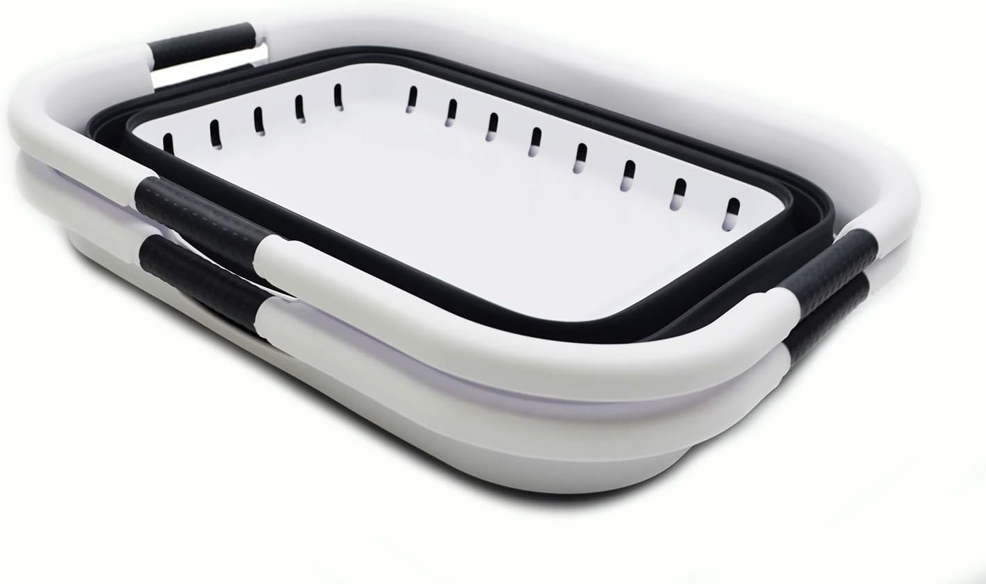 SAMMART 41L (10.8 gallon) Set of 2 Collapsible 3 Handled Plastic Laundry Basket-Foldable Pop Up Storage Container/Organizer-Space Saving Hamper/Basket (2, Black)