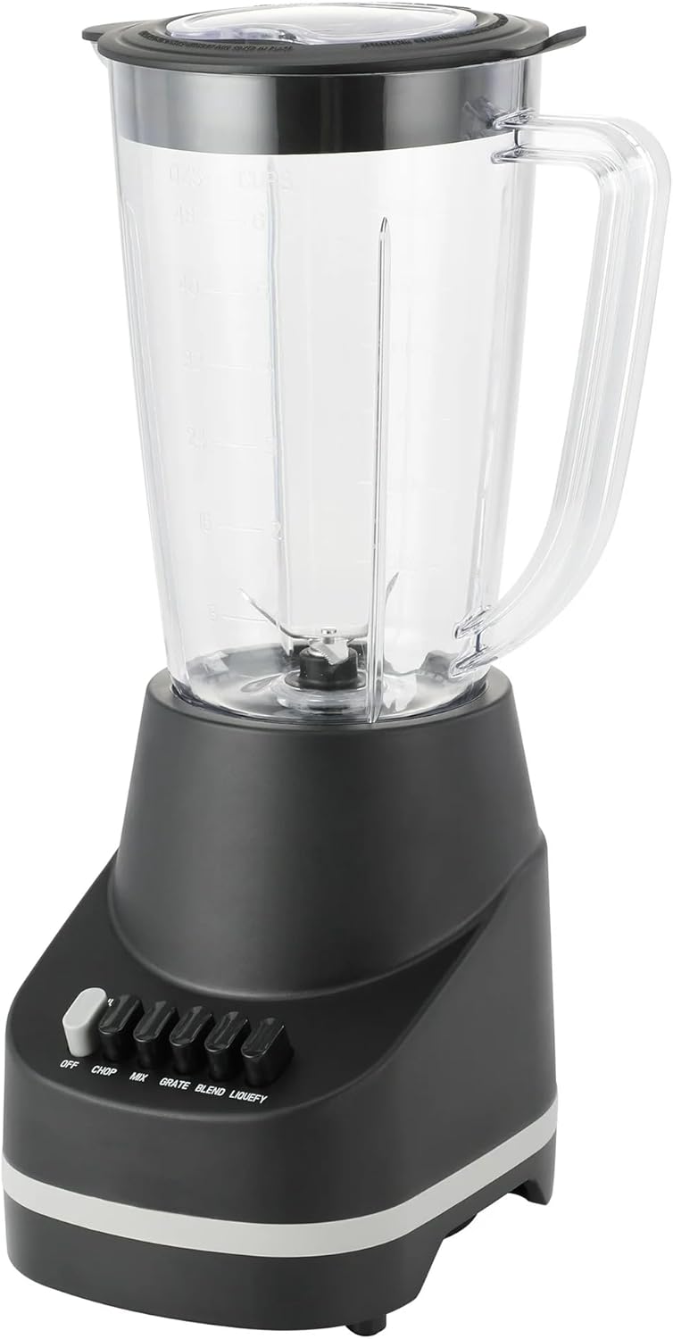 Countertop Blender, 6 Speed for Chop, Mix, Grate, Blend, Liquefy, Pulse, 48 Ounce Jar, Self Cleaning, Dishwasher Safe, 500 Watt, Black