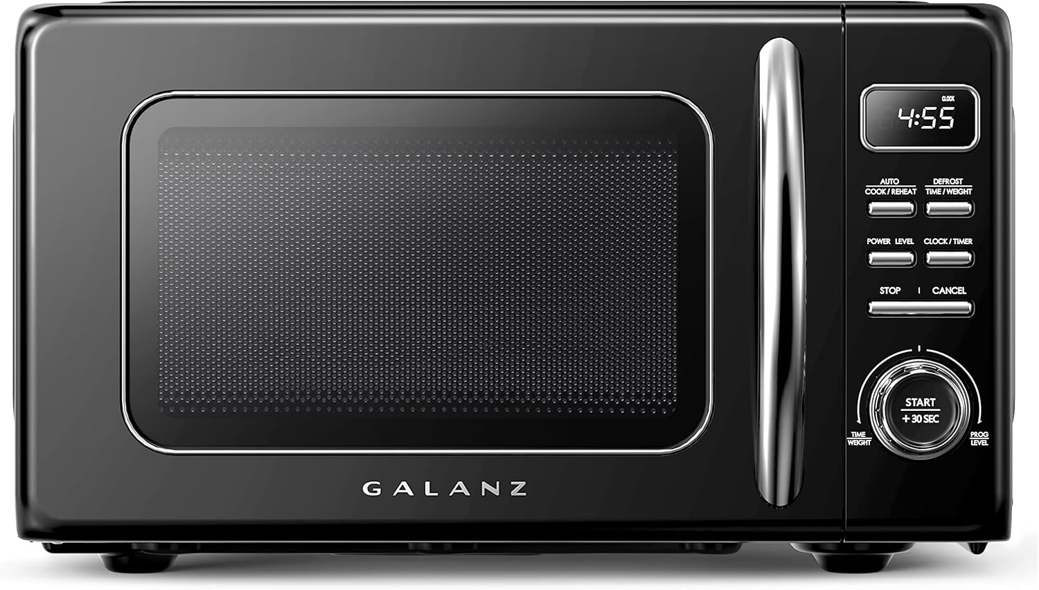 Galanz GLCMKZ07BKR07 Retro Countertop Microwave Oven with Auto Cook & Reheat, Defrost, Quick Start Functions, Easy Clean with Glass Turntable, Pull Handle.7 cu ft, Black