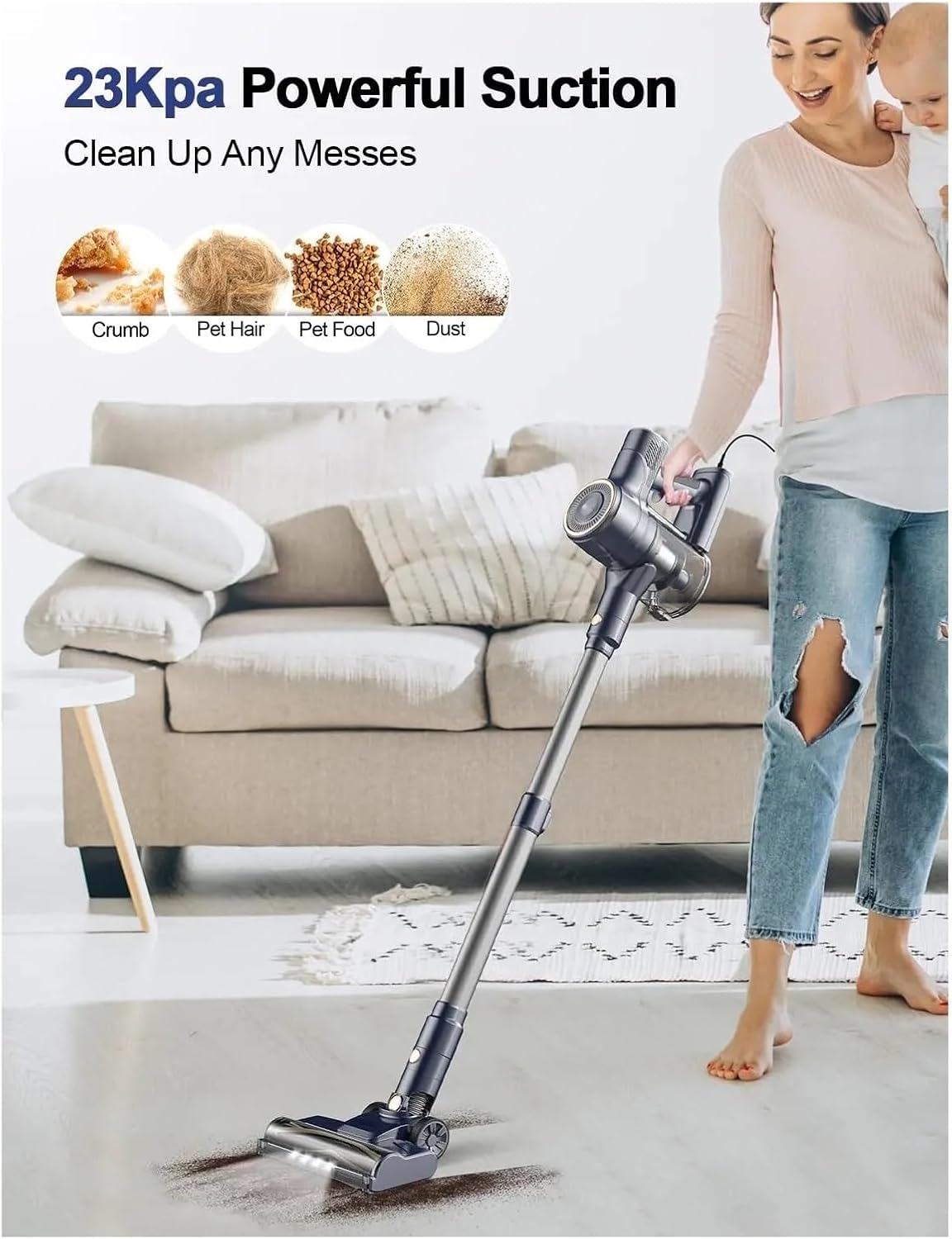 6-in-1 Corded Stick Vacuum Cleaner I8 | 600W 23KPa Powerful Suction | Lightweight, Free-Stand, Multi-Surface | Hard Floor & Carpet Cleaner(I8 blue red)
