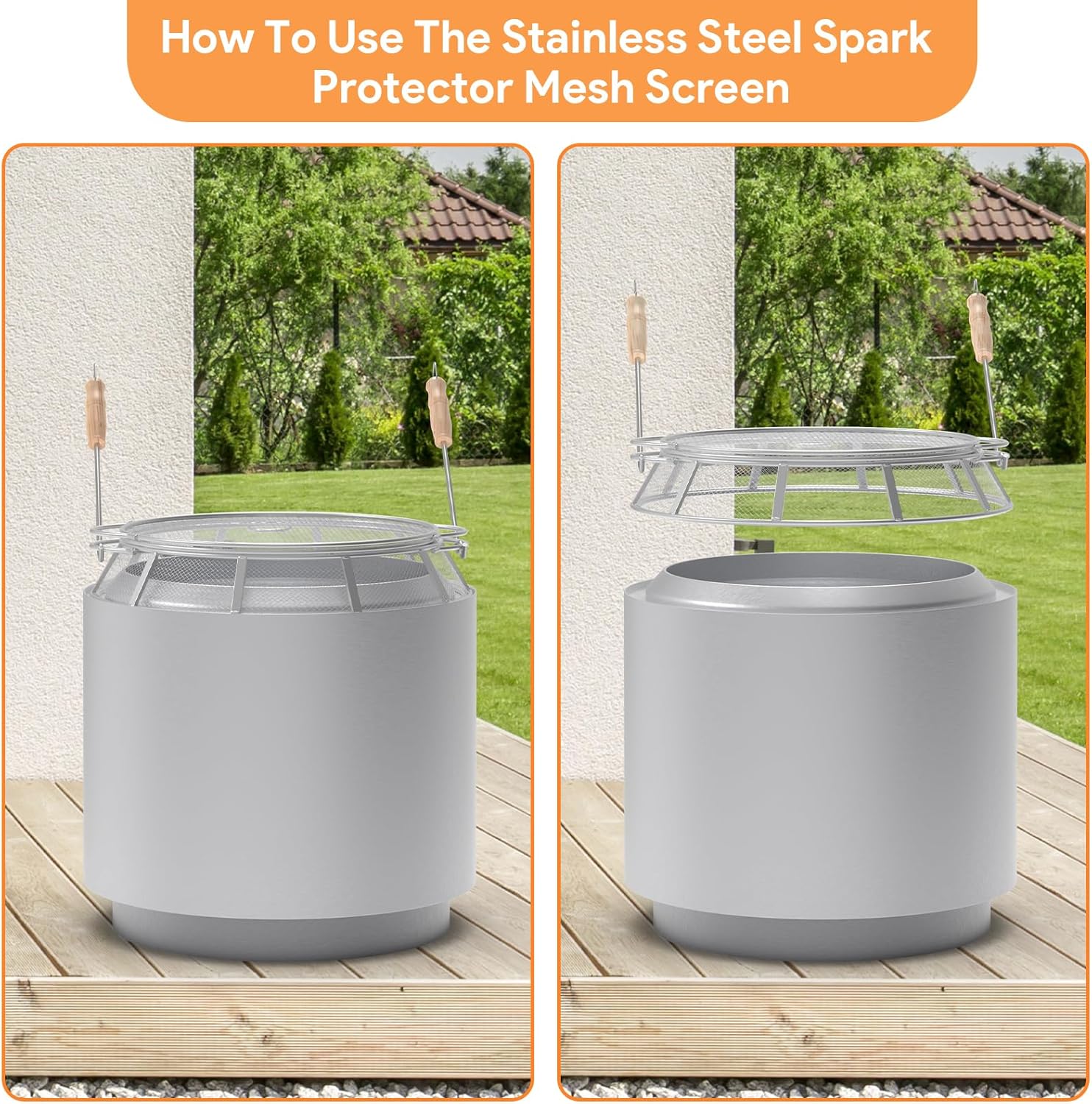 Spark Protector Mesh Screen for Solo Stove Yukon 27 Inch, Stainless Steel Fire Pit Spark Screen Mesh Fire Pit Spark Protector with Sticks Poker for Solo Stove Yukon Accessories